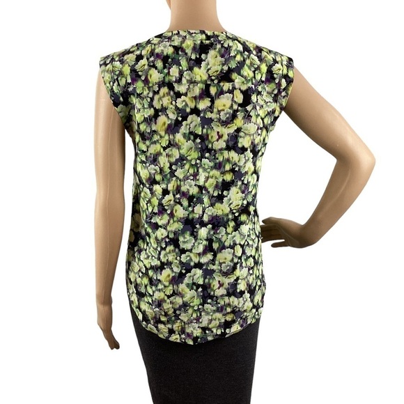 J.Crew Blouse Size 0 Green Floral Silk Sleeveless Top - Picture 5 of 7